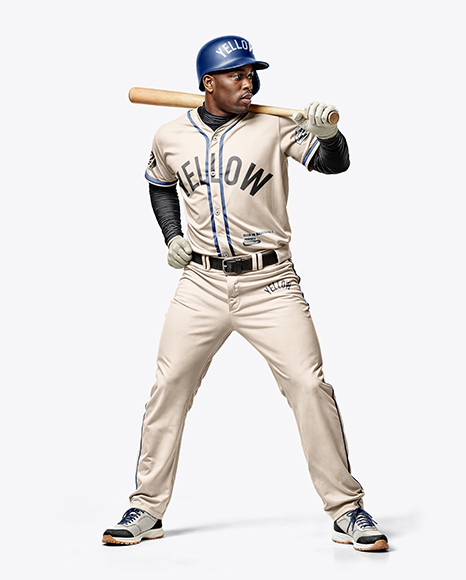 A Black Man Wearing a Full Baseball Kit with Bat Mockup - Mens+Baseball+Jersey+Mockup+HalfsideView+Download+...
