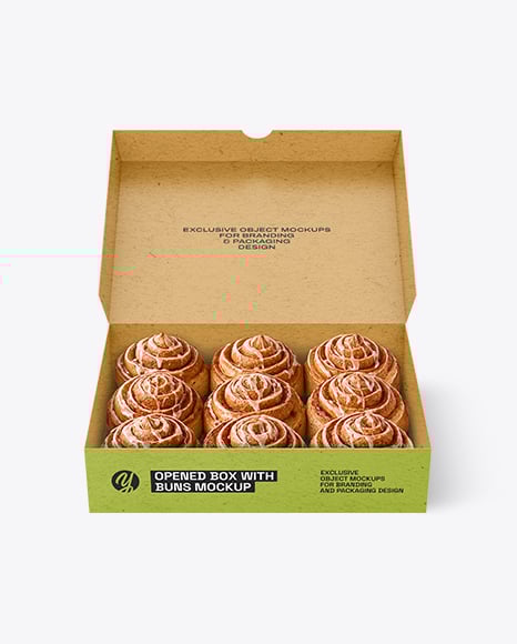 Opened Kraft Box W Cinnamon Buns Mockup - Packaging mockups