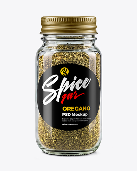 Clear Glass Jar with Oregano Mockup - Realistic mockups