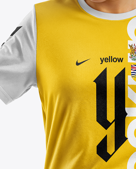 Female Soccer Player Wearing Jersey and Shorts Mockup