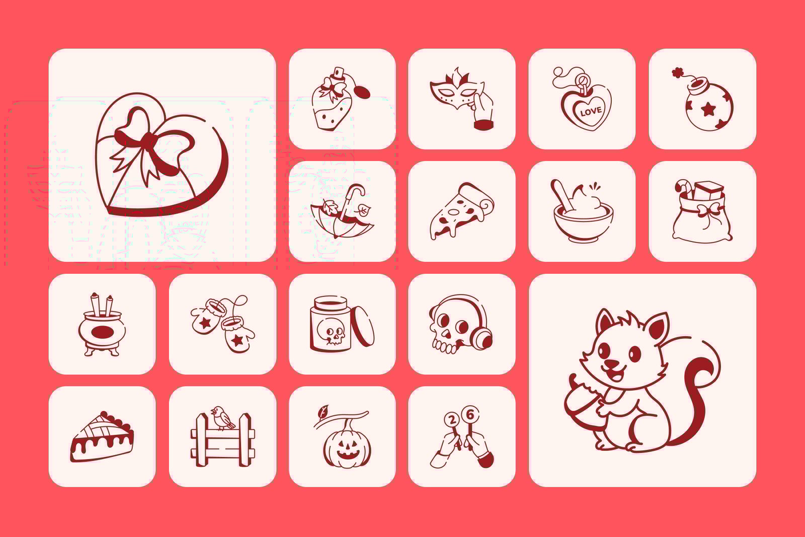 Love and Celebration Doodle Icons Bundle