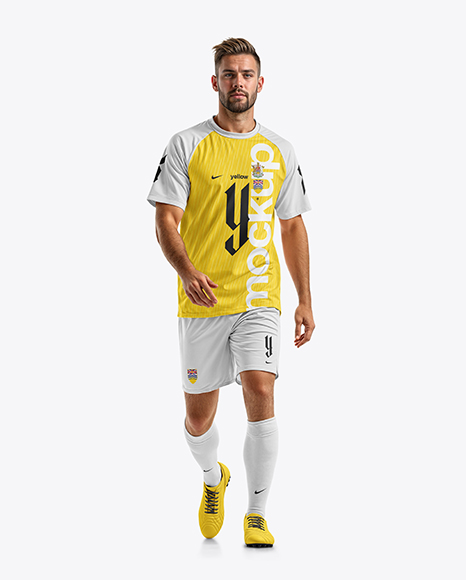 Soccer Player Wearing Raglan Jersey and Shorts Mockup - Mockup kit soccer