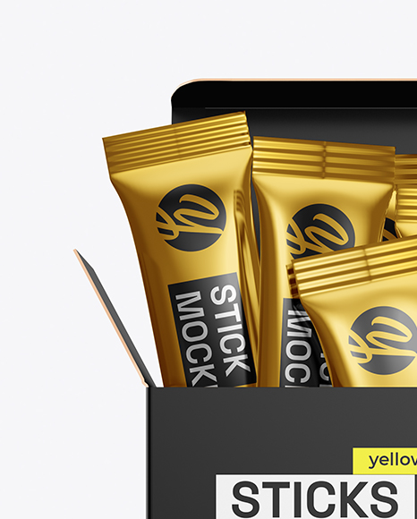 Metallic Stick Sachets With Box Mockup