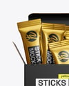 Metallic Stick Sachets With Box Mockup