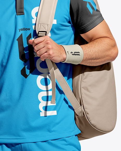 Man Wearing Tennis Uniform and Tennis Bag Mockup