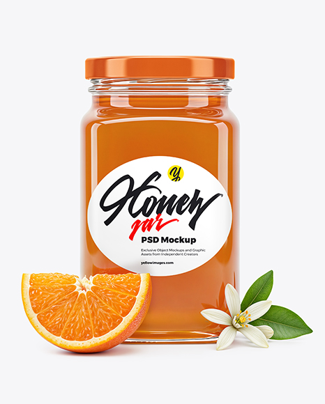 Square Glass Jar with Orange Blossom Honey Mockup - Free+84++Square+Honey+Jar+Mockup+PSD+File
