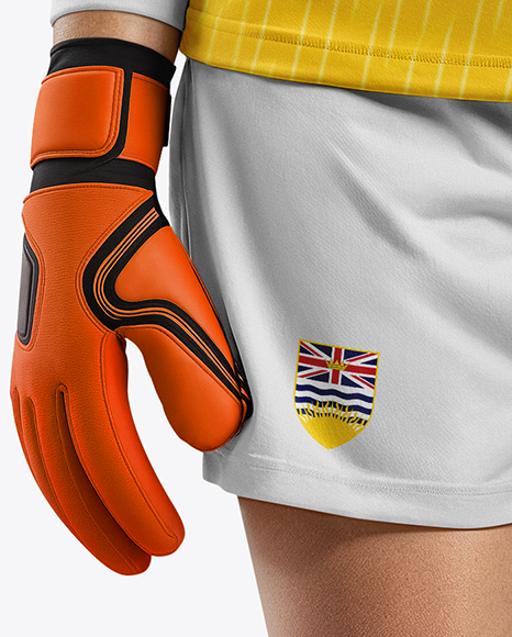 Female Soccer Goalkeeper Wearing Long Sleeve Jersey and Shorts Mockup
