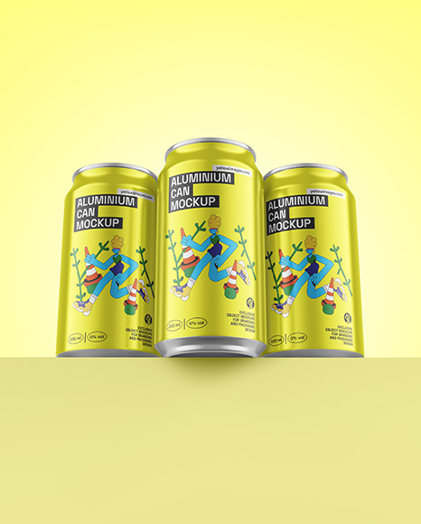 Three Glossy Metallic Cans Mockup
