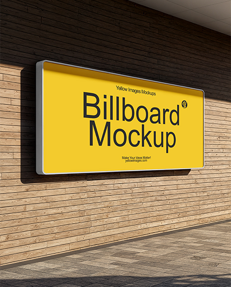 Outdoor Billboard on Wooden Wall Mockup - Wall frame mockup