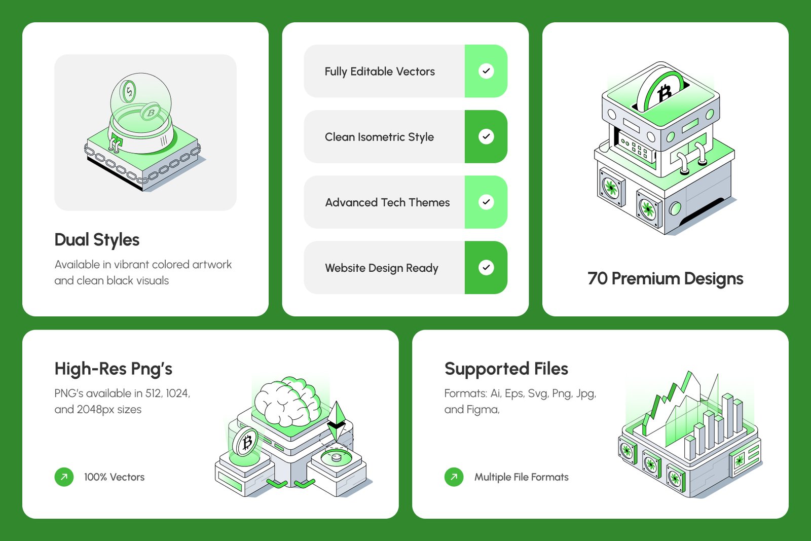 70 Fintech &amp; Blockchain Isometric Illustrations