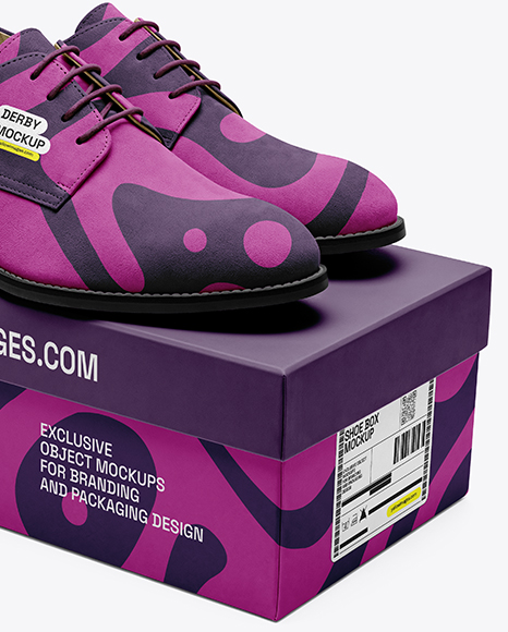 Pair of Suede Derby With Shoe Box Mockup