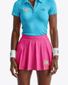Black Woman Wearing Tennis Polo Shirt and Skirt Mockup