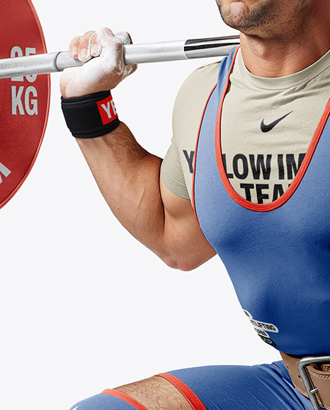 Man Wearing Weightlifting Suit with Barbell Mockup