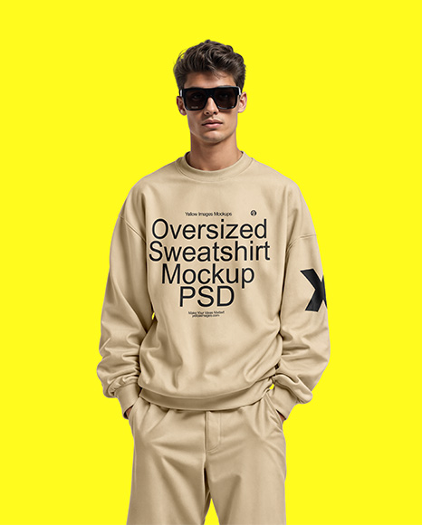 Man in Sunglasses Wearing an Oversize Sweatshirt Mockup
