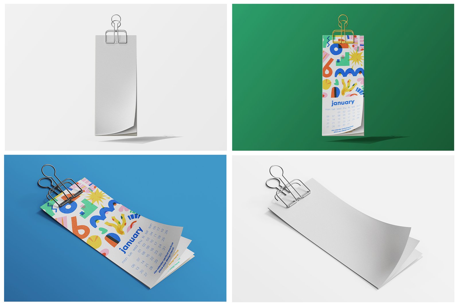 Risograph Print Paper Calendar PSD Mockup Pack