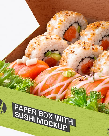 Kraft Paper Box With Sushi Mockup
