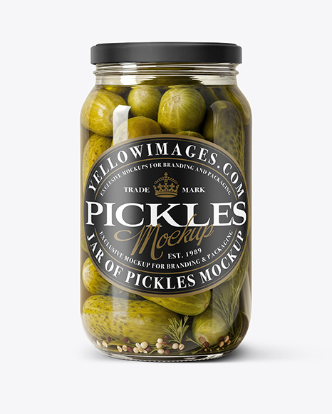 Glass Jar with Wholes Pickles Mockup - Glass+Jar+With+Various+Fillers+Mockup+In+Jar+Mockups+On+Yellow