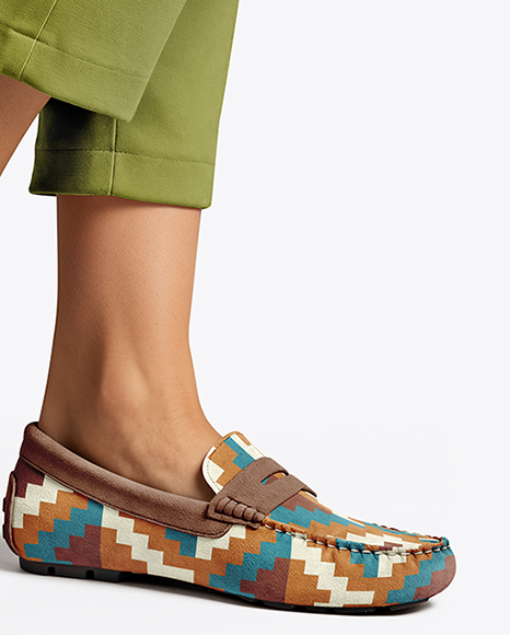 Pair of Suede Moccasins on Woman's Legs Mockup