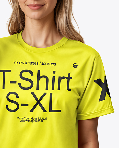 Woman Wearing a T-shirt Holding 16oz Drink Can Mockup