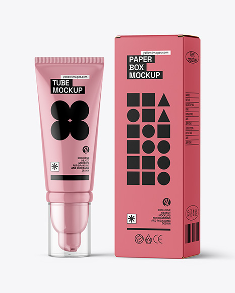 Glossy Cosmetic Tube with Box Mockup - Small box mockup
