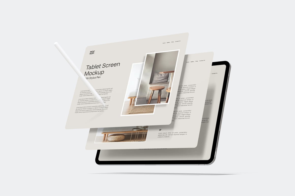 Landscape Tablet Screen Mockup With Stylus Pen