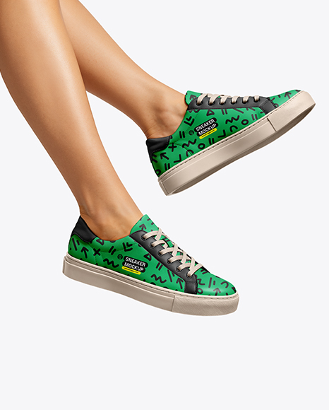 Pair of Sneakers on Woman's Legs Mockup