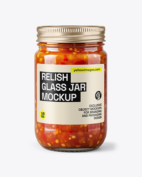 Glass Jar with Sweet Relish Sauce Mockup