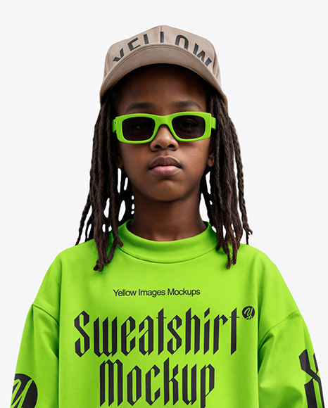 Black Boy with Dreadlocks Wearing Sweatshirt and Baseball Cap Mockup