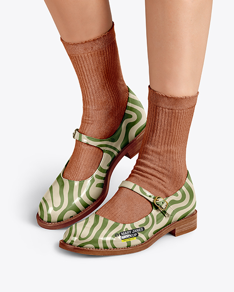 Mary Janes with Socks on Woman's Legs Mockup - Merchandise mockup