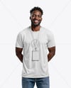 Smiling Black Man Wearing T-shirt with Badge Holder Mockup