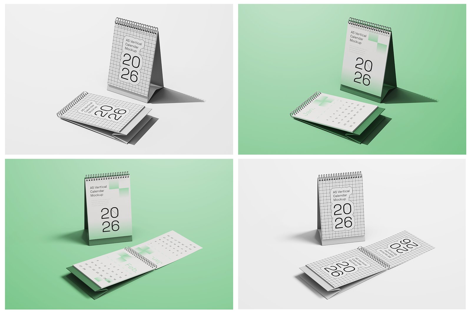 A5 Vertical Ring Desk Calendar Mockup Set