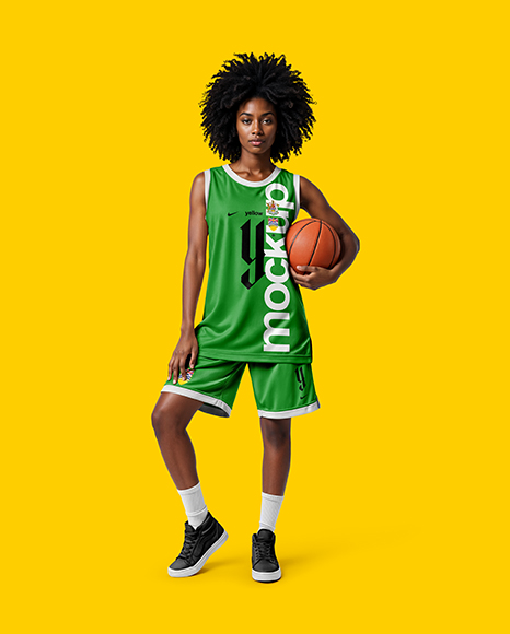 Female Basketball Player Wearing Jersey and Shorts Mockup