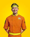 Asian Man Wearing Chef Uniform and Headband Mockup