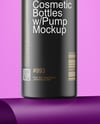 Plastic Cosmetic Bottles with Pump Cap Mockup