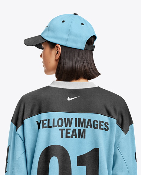 Woman Wearing Ice Hockey Jersey and Cap Mockup