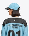 Woman Wearing Ice Hockey Jersey and Cap Mockup