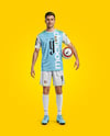 Soccer Player Wearing Jersey and Shorts Mockup