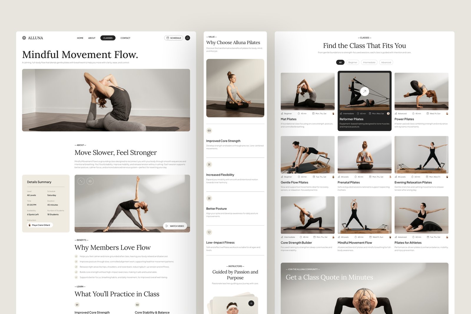 Alluna - Pilates Studio Website UI Figma Template
