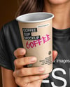 Woman Wearing a T-shirt Holding 16oz Paper Cup Mockup