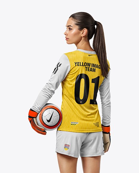 Female Soccer Goalkeeper Wearing Long Sleeve Jersey Mockup - Crew neck mockup