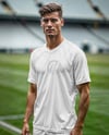 Soccer Player Wearing a Jersey and Shorts at the Stadium Mockup