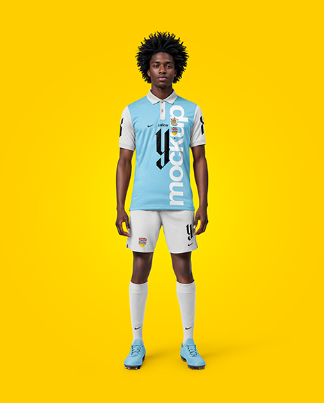 Man with Afro Hairstyle Wearing Full Soccer Kit Mockup