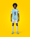 Man with Afro Hairstyle Wearing Full Soccer Kit Mockup
