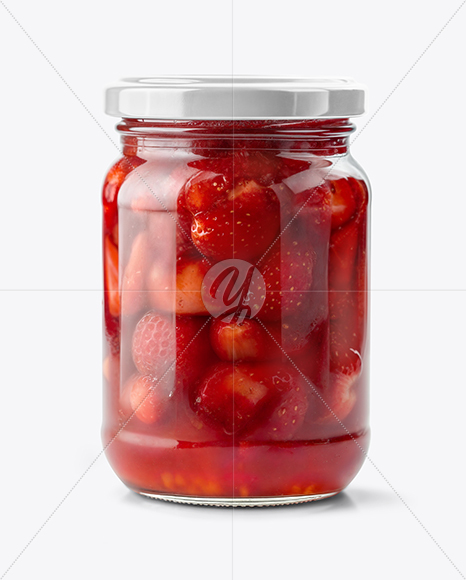 Clear Glass Jar with Strawberry Jam Mockup