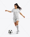 Female Soccer Player Wearing Jersey and Shorts Mockup