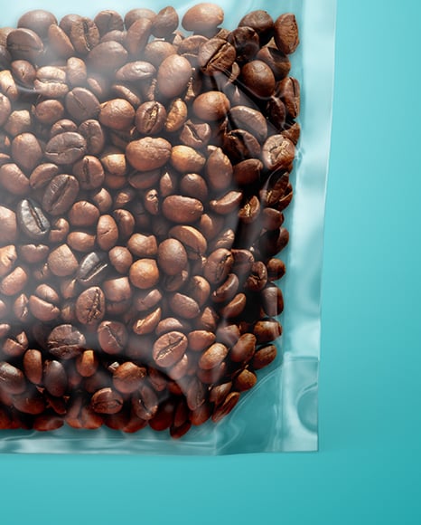 Transparent Pouch with Coffee Beans Mockup