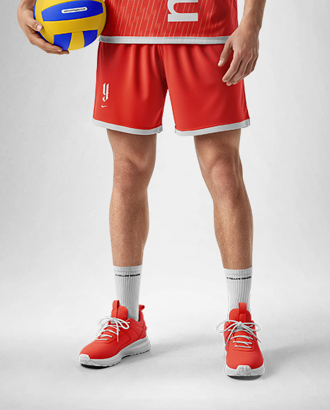 Man Wearing Full Volleyball Kit with Ball Mockup