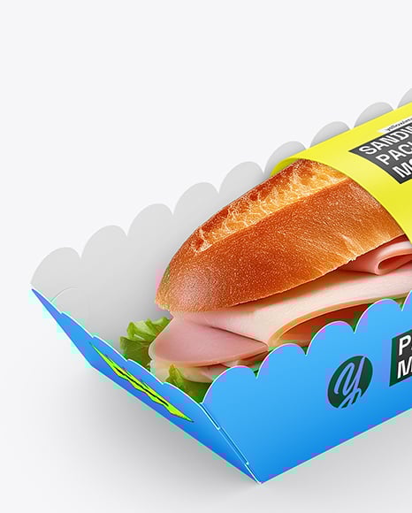 Paper Tray with Sandwich in Paper Sleeve Mockup