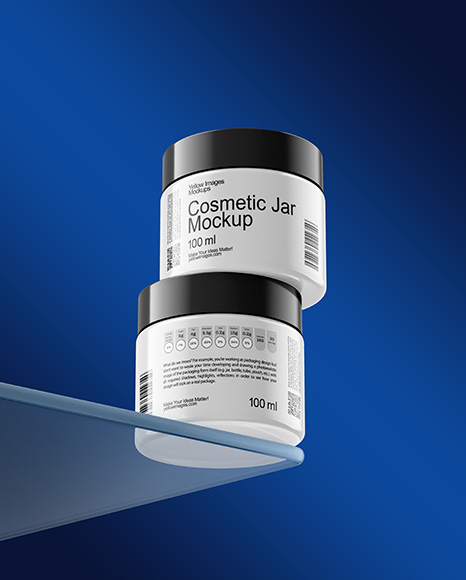 Two Glossy Cosmetic Jars on the Glass Mockup