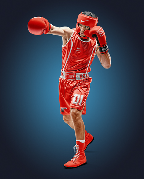 Man Wearing Boxing Kit with Jersey and Shorts Mockup